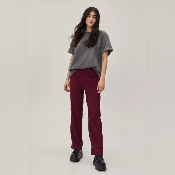 NWT Nasty Gal Corduroy Wide Leg Trouser Rust Burgundy Sz L - Picture 2 of 10